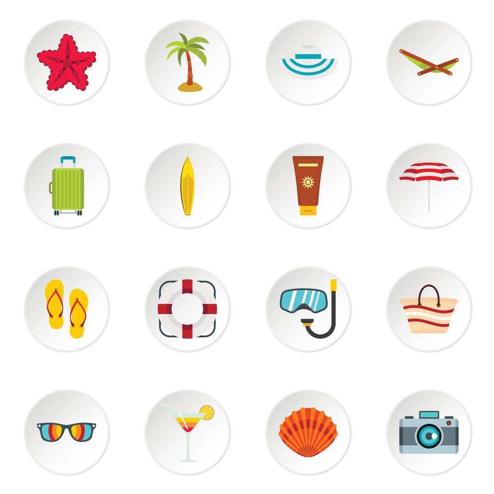 Summer rest set flat icons vector