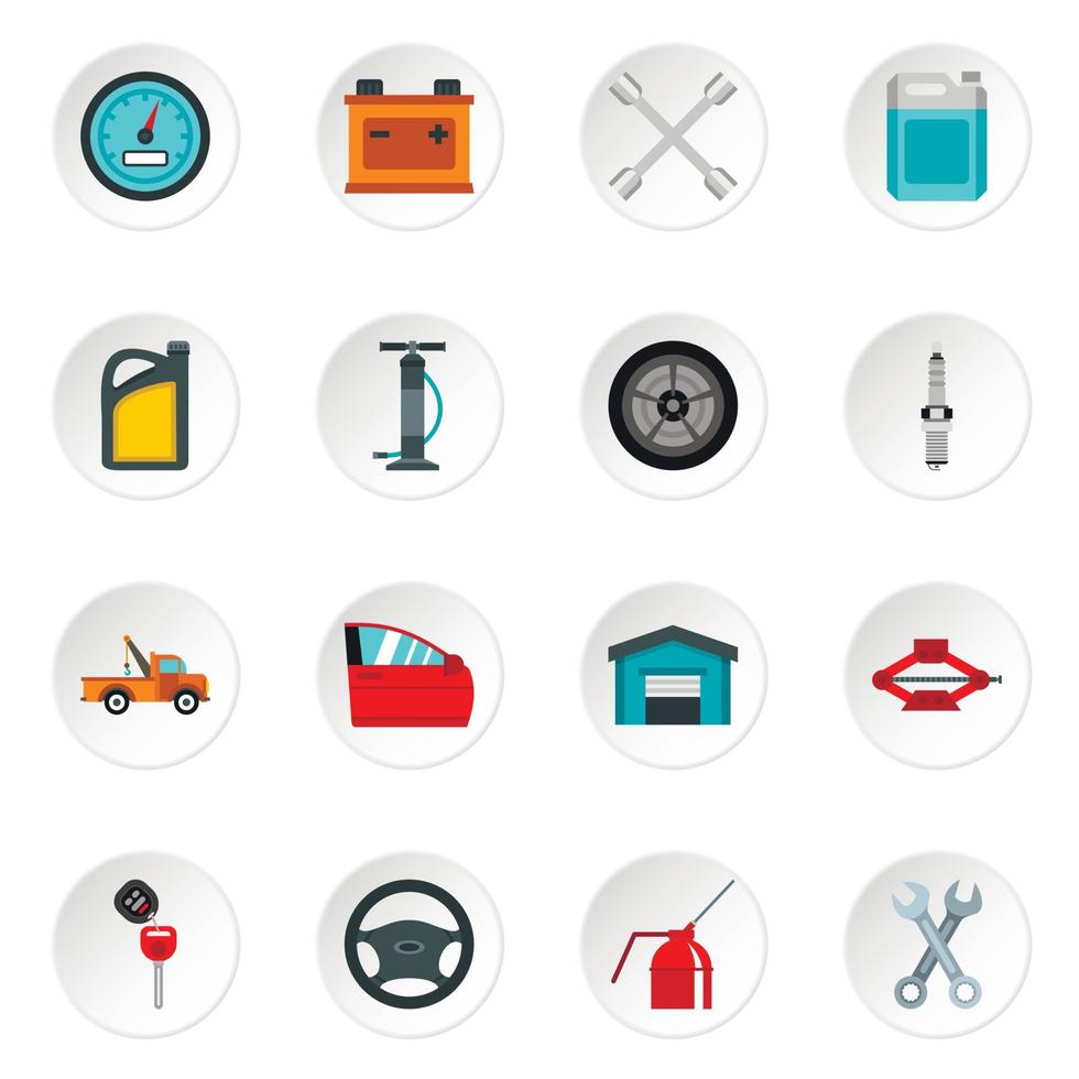 Car maintenance and repair icons set, flat style vector