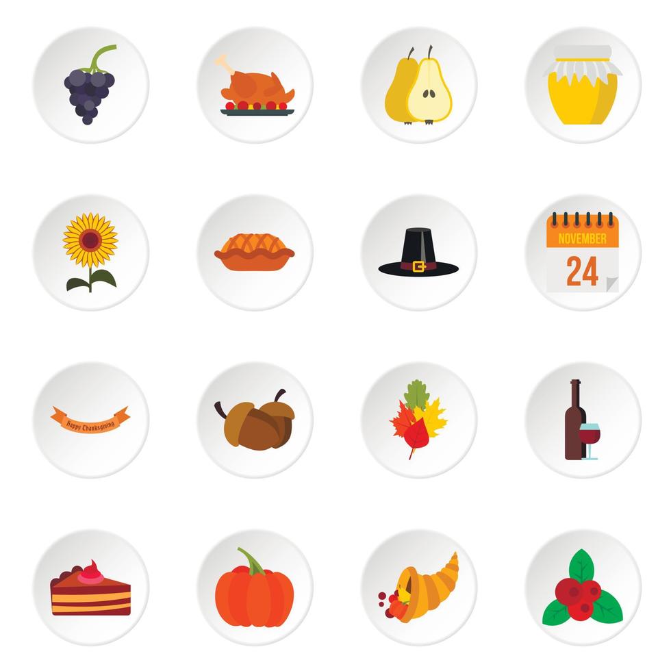 Thanksgiving icons set, flat style vector