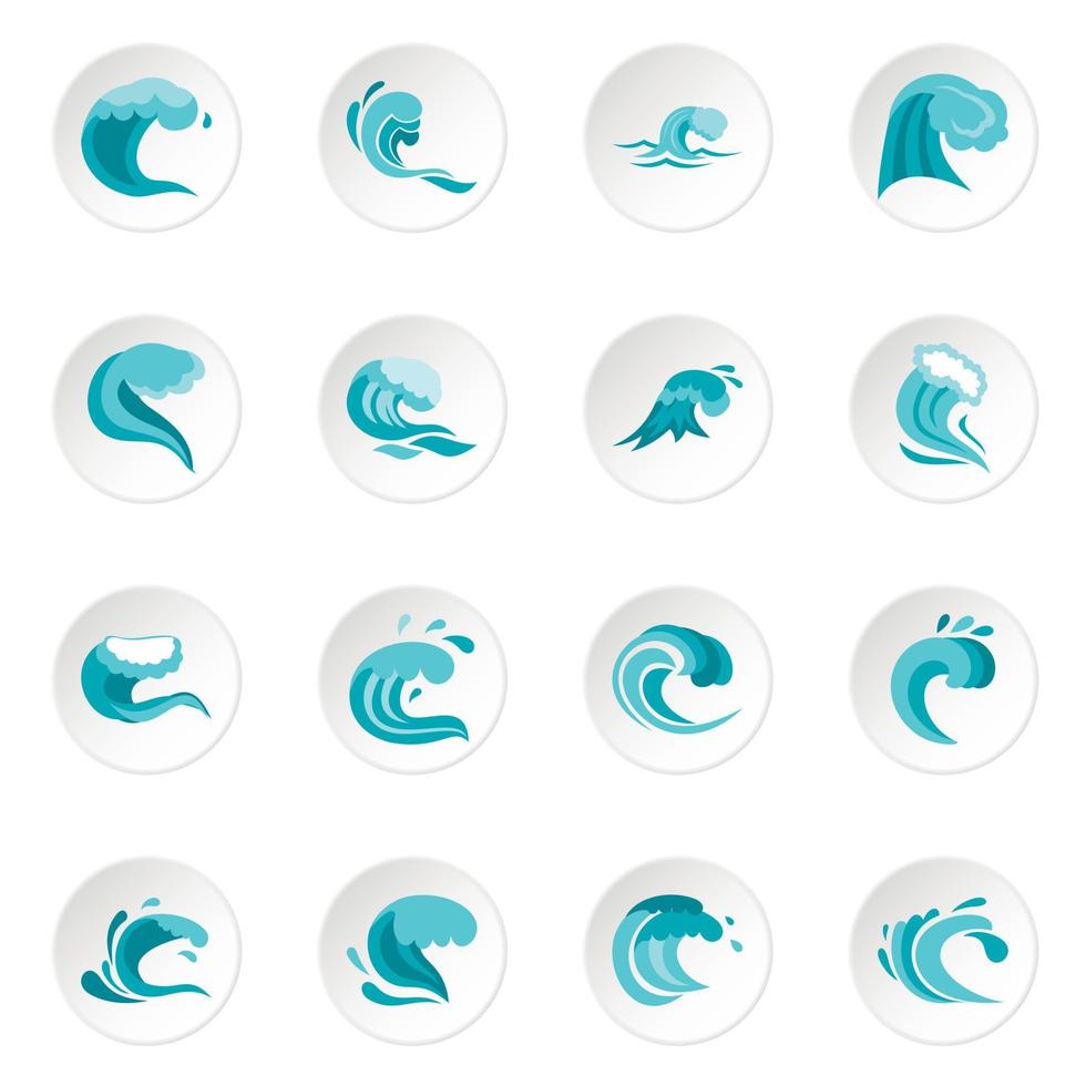 las olas del mar establecen iconos planos vector