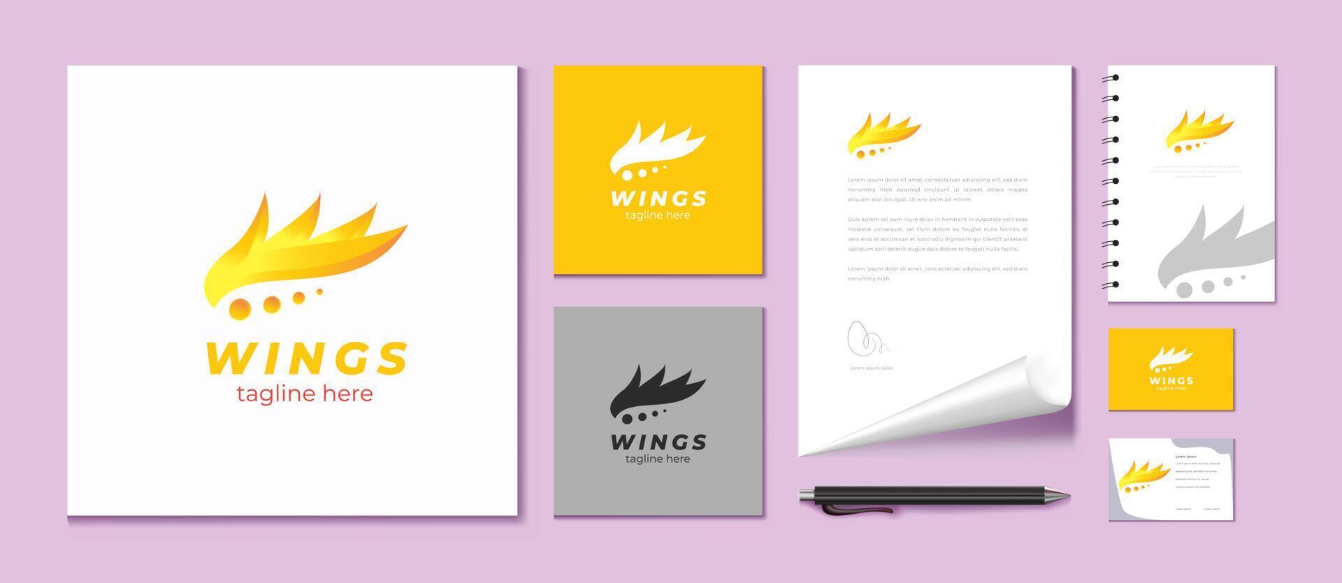 Wings gradient logo template yellow and orange vector