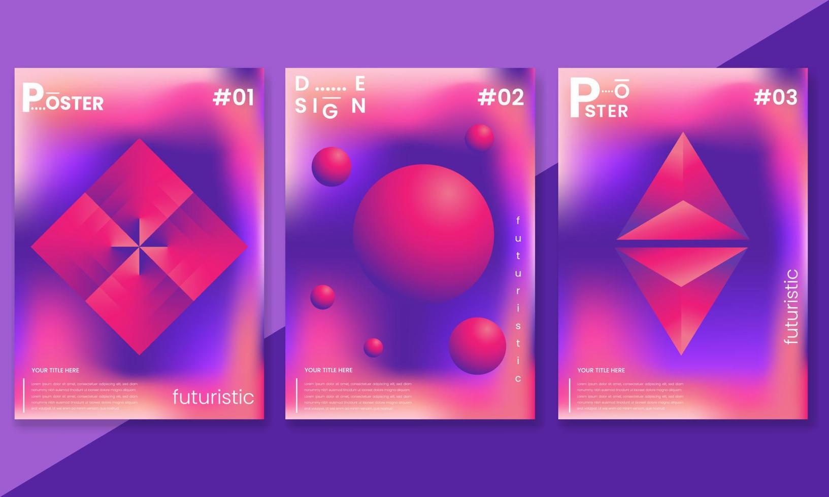 Set of vector abstract trendy, futuristic gradient illustrations with vibrant geometric shapes, backgrounds for the cover of magazines about dreams, future, design , fancy, poster. Modern flyer