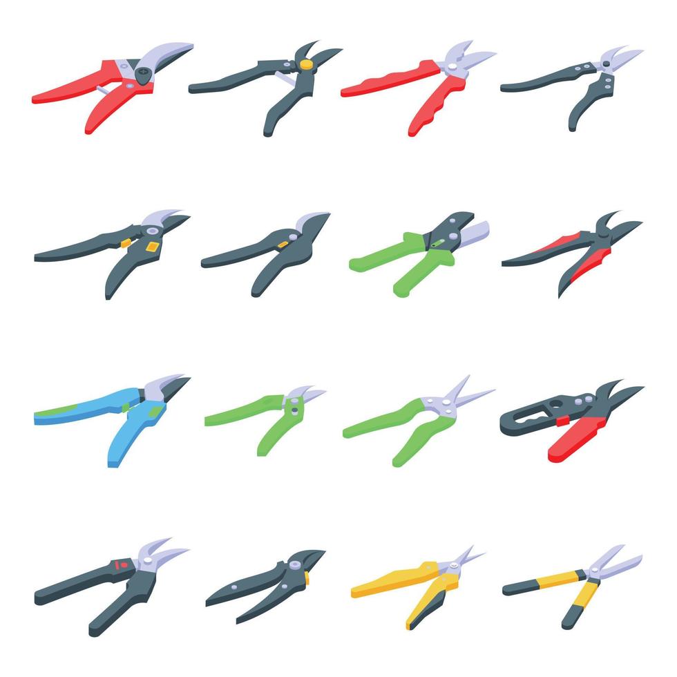 Secateurs icons set, isometric style vector