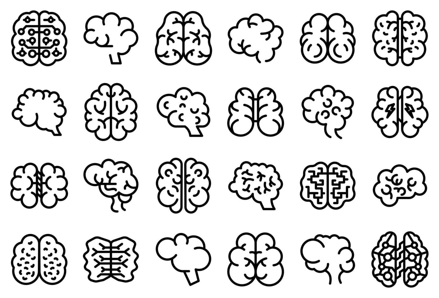conjunto de iconos de cerebro humano, estilo de esquema vector