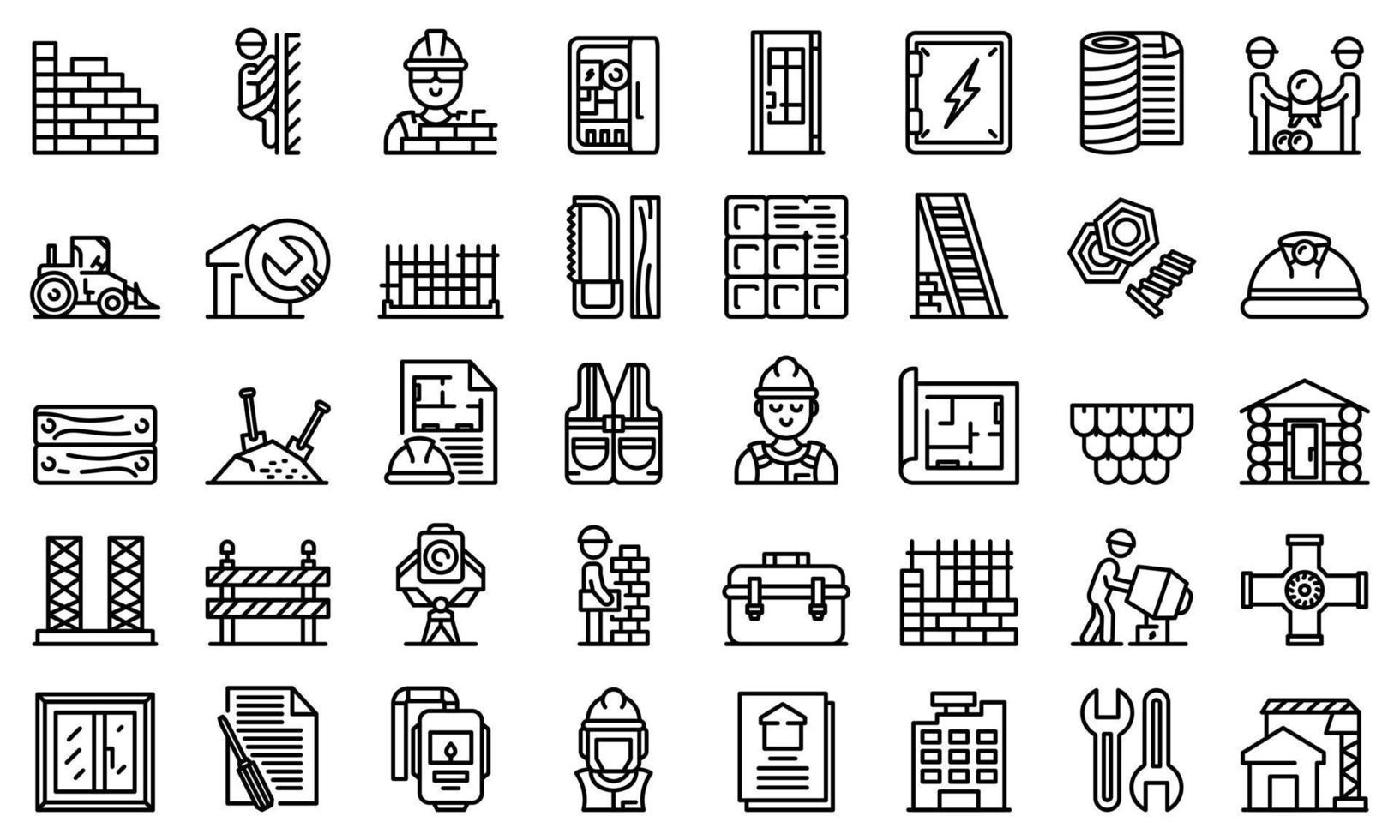 Builder icons set, outline style vector