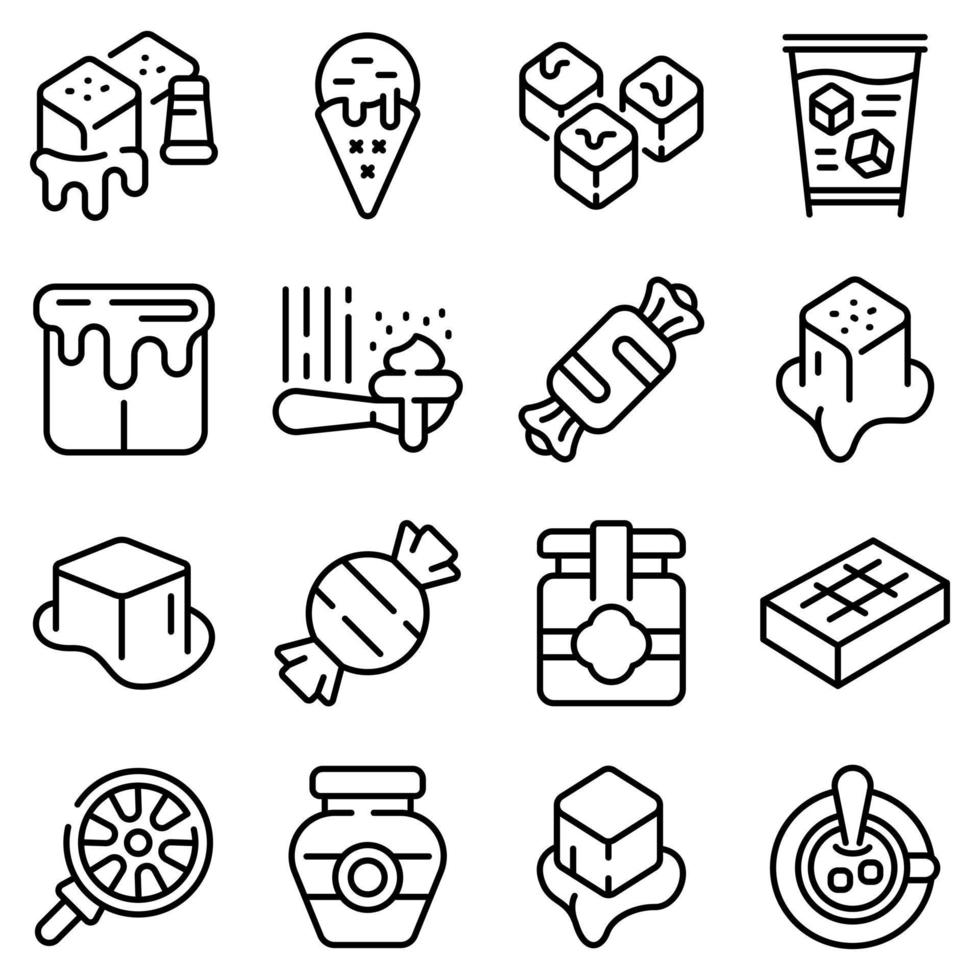 Salted caramel icons set, outline style vector