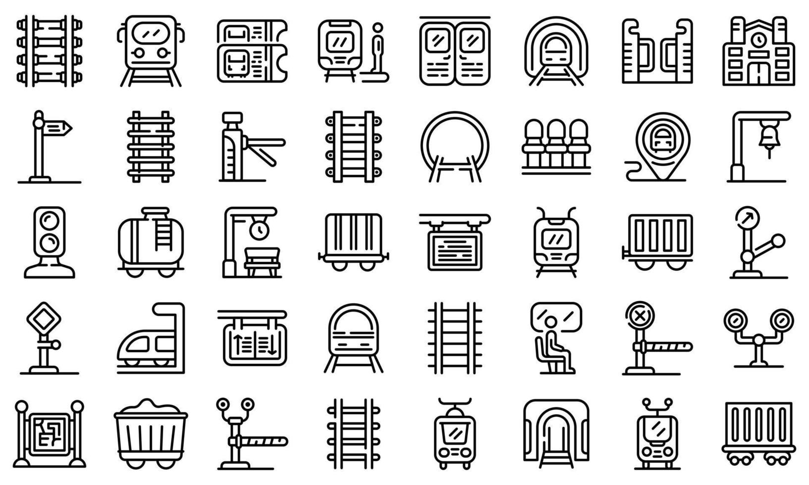 Railway platform icons set, outline style vector
