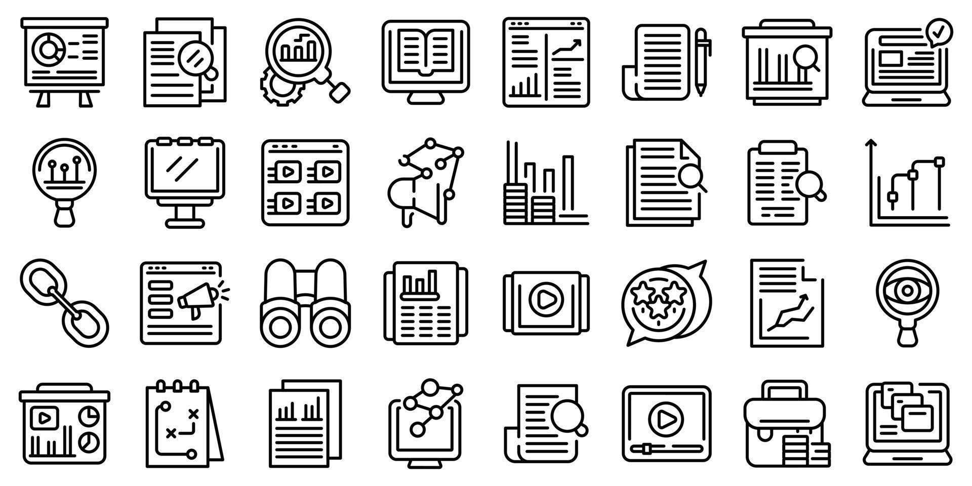 Market studies icons set, outline style vector