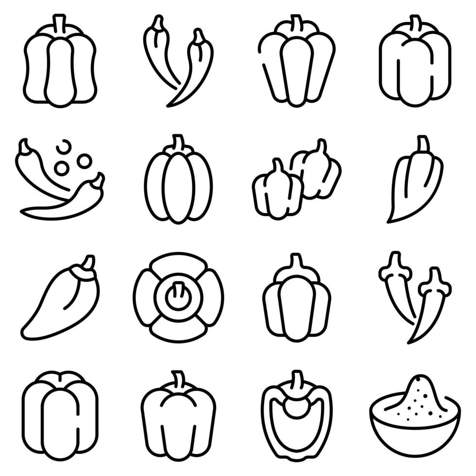 Paprica icons set, outline style vector