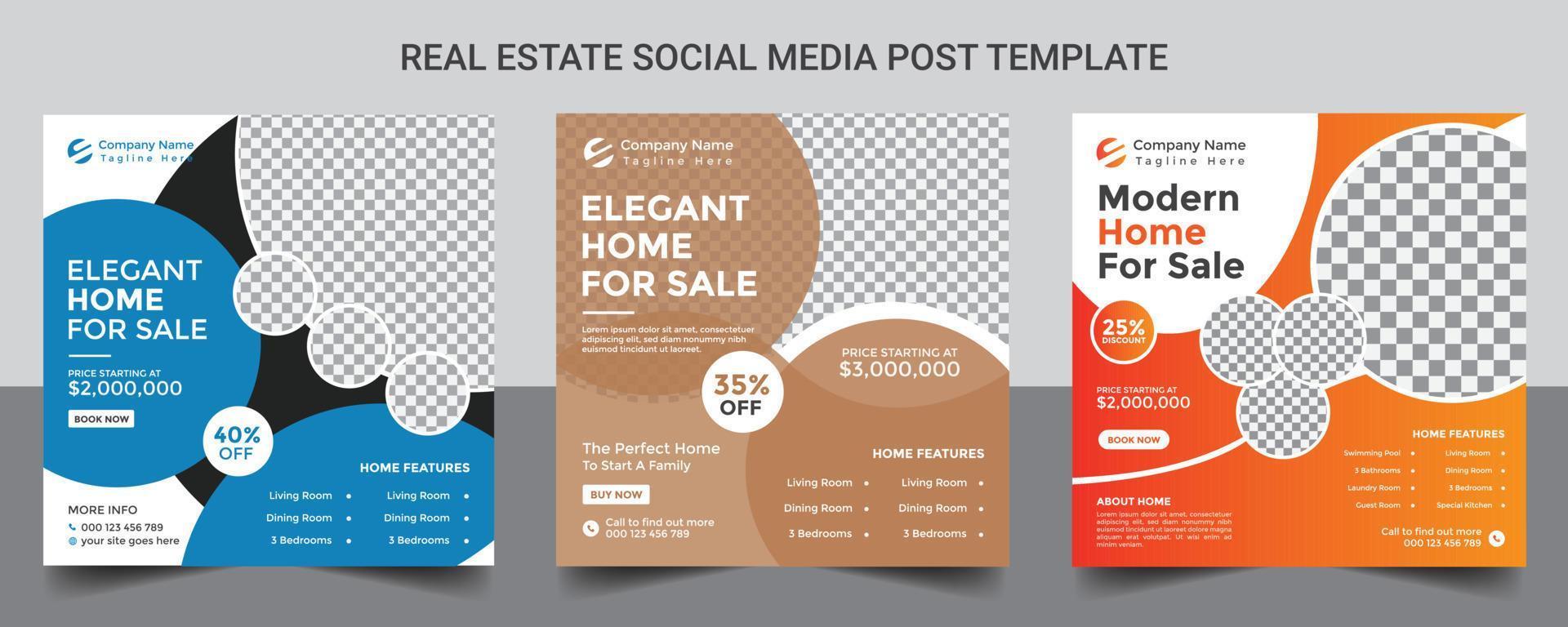 Real estate home sale social media post or square web banner template vector