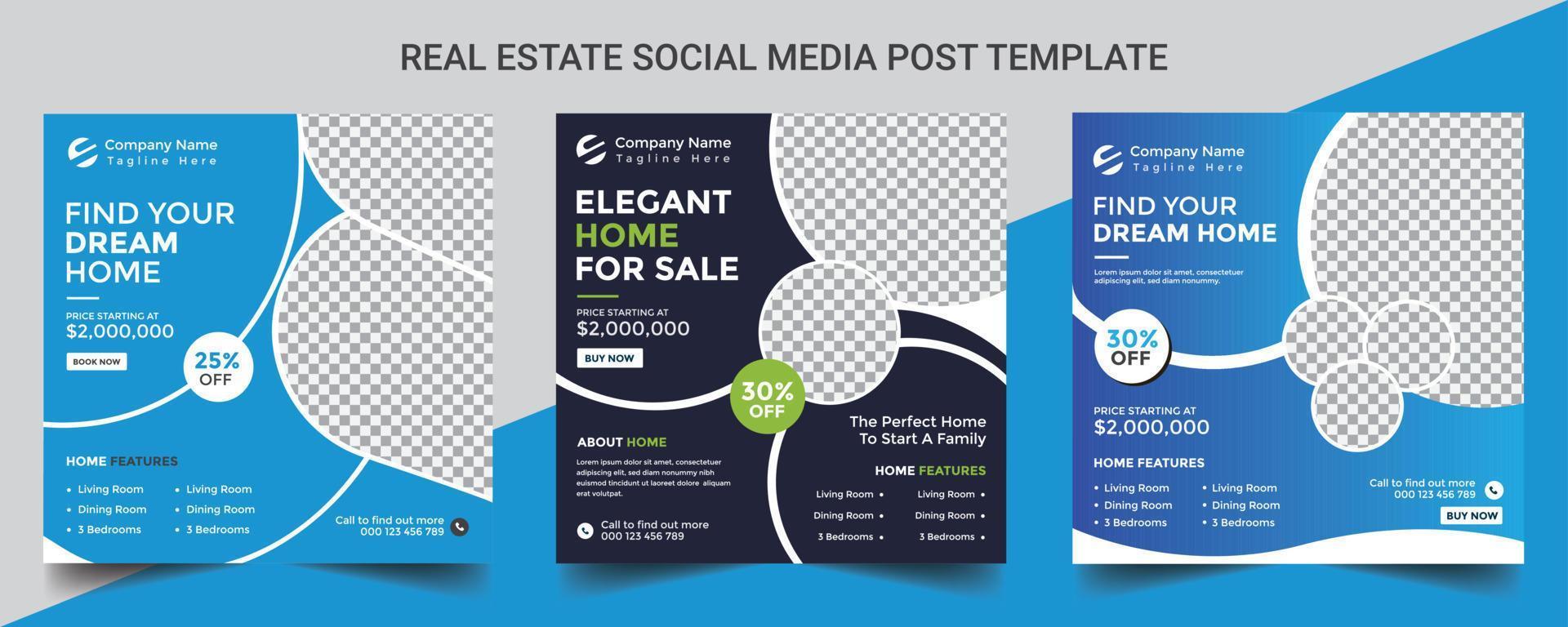 Real estate home sale social media post, square banner or social media design vector