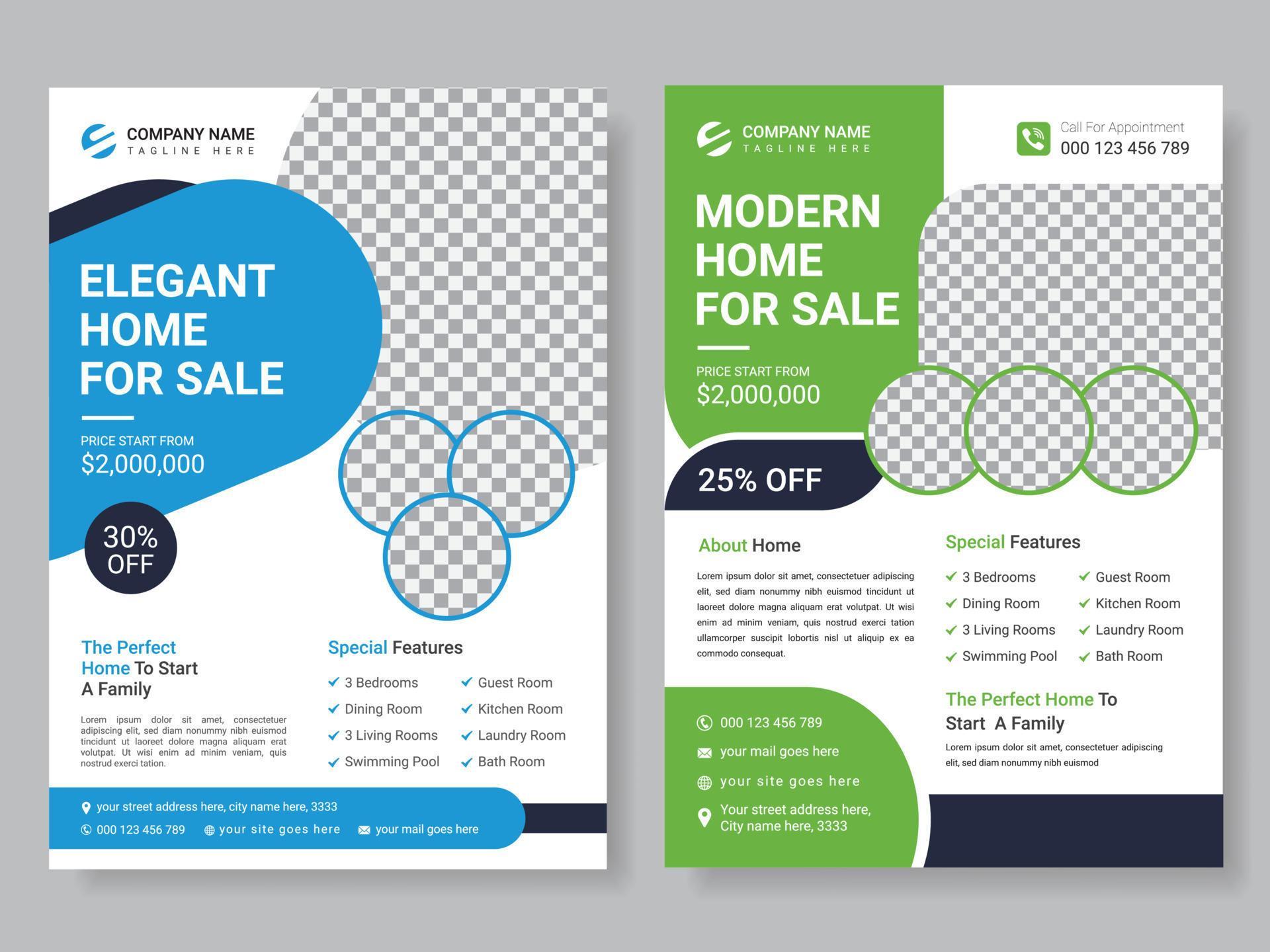Real estate home sale flyer design template, elegant home sale flyer