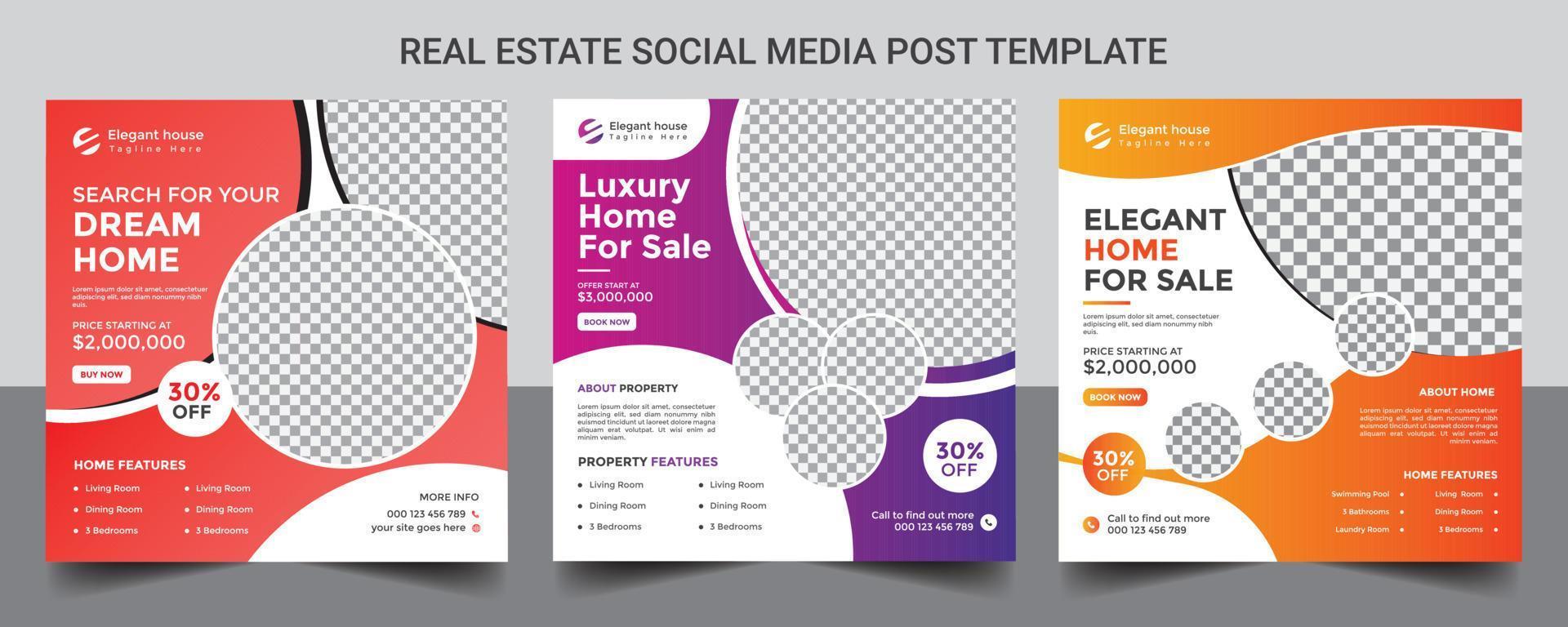 Real estate home sale social media template or square web banner design template vector