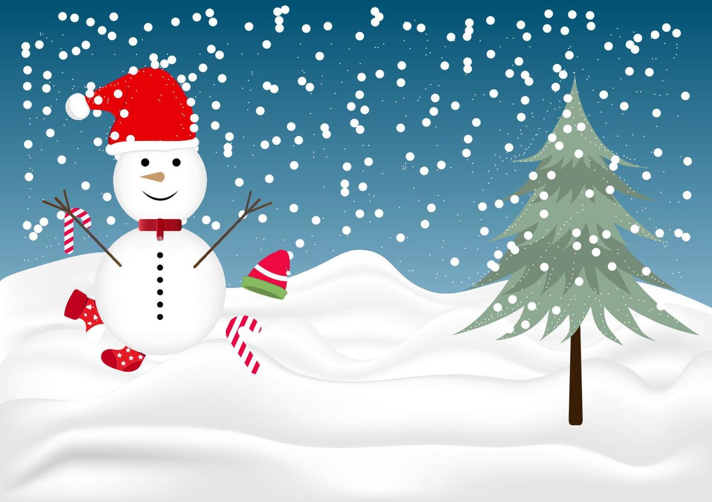 graphics design card for Merry Christmas with snowman and tree for  vector illustration