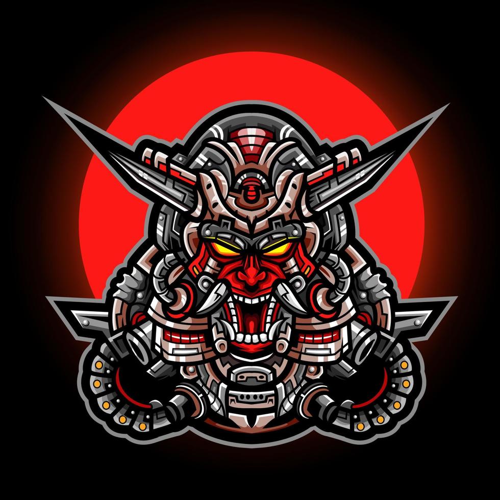 Oni mask mecha esport logo mascot design vector