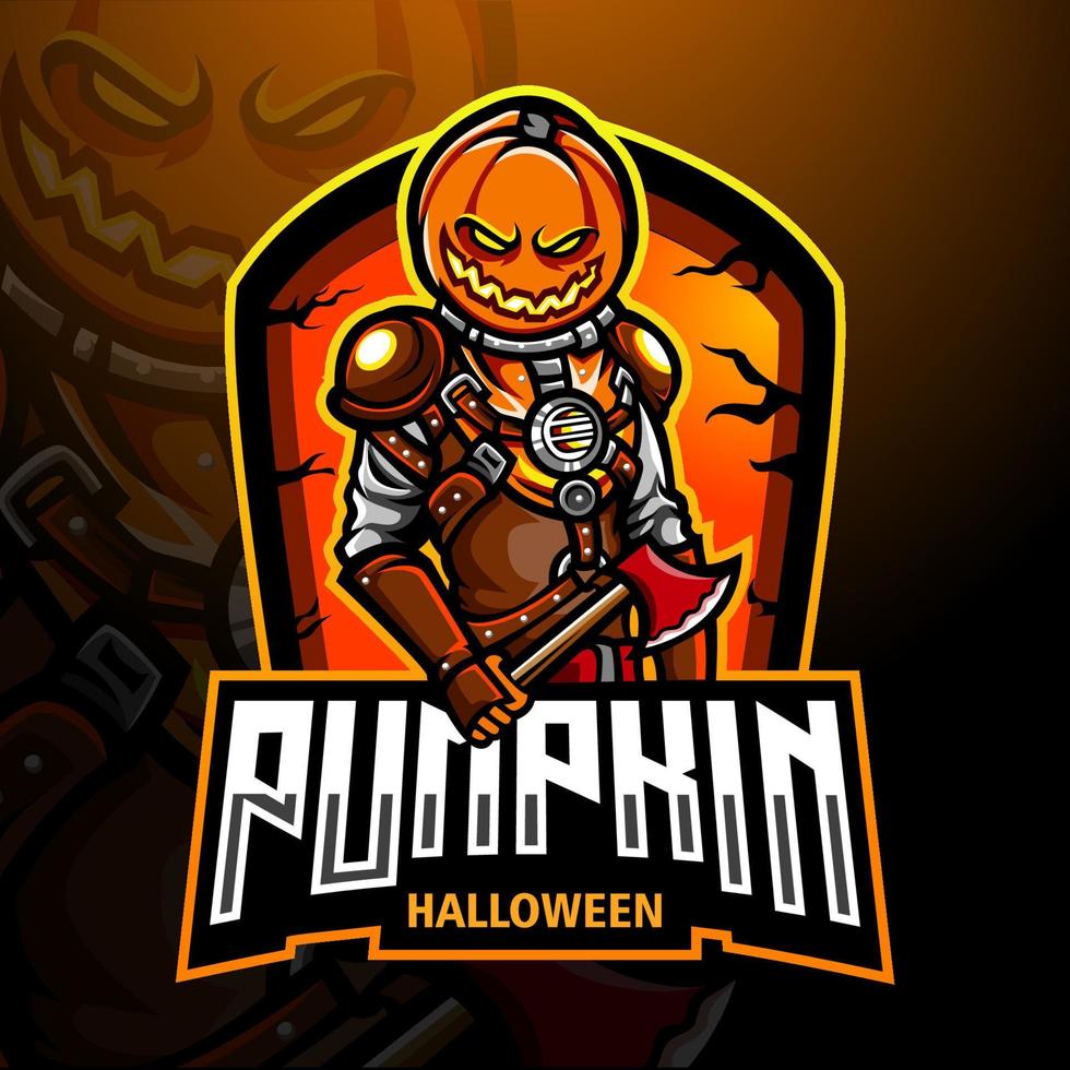Pumpkin helloween esport logo mascot designPrint vector