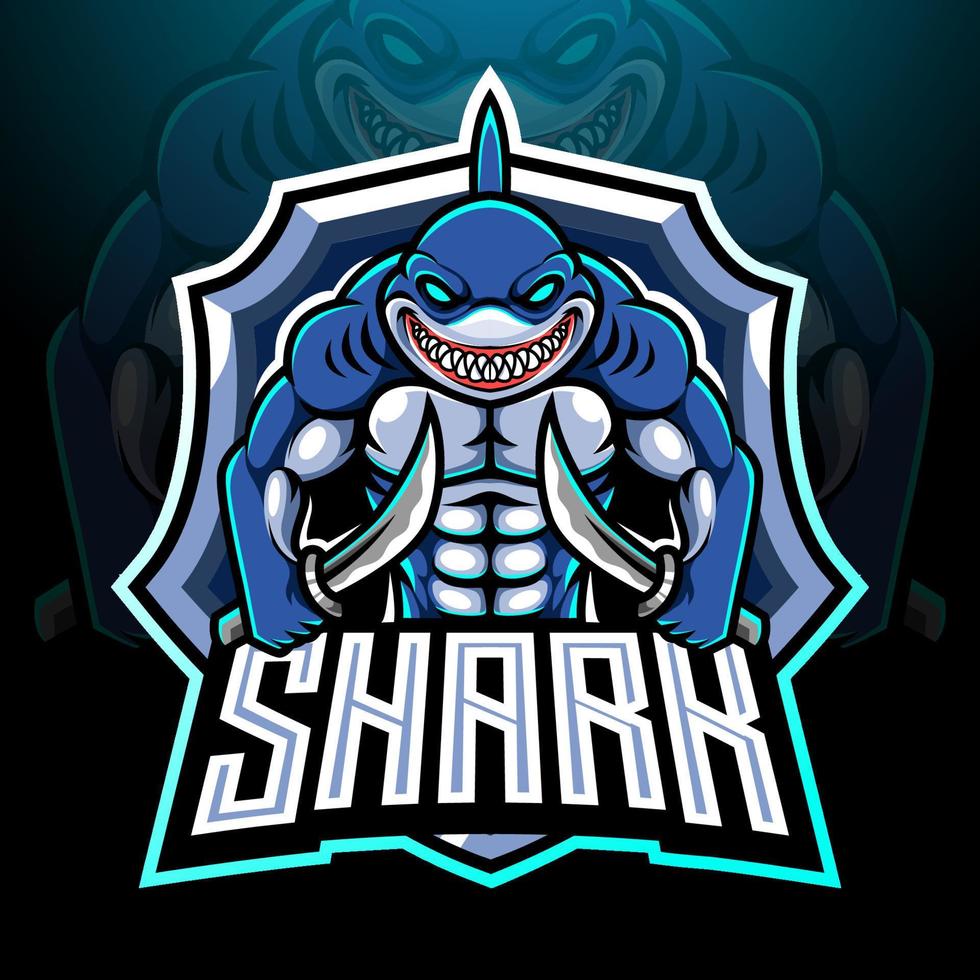 diseño de mascota de logotipo de esport de tiburón vector