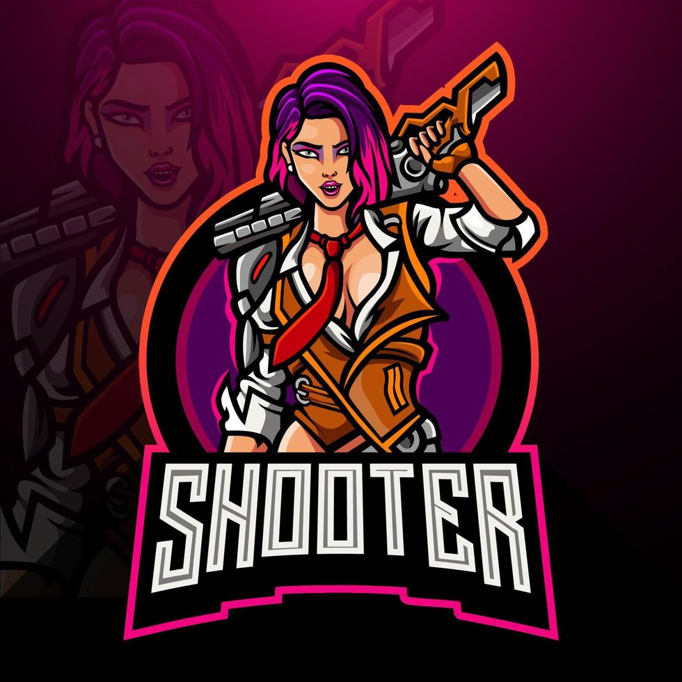 Woman shooter esport logo mascot design vector