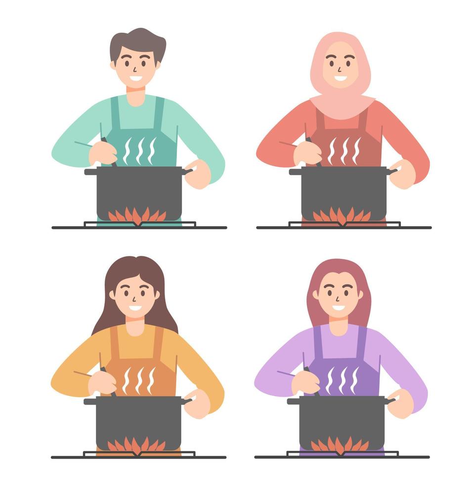 Woman and Man cooking food vector