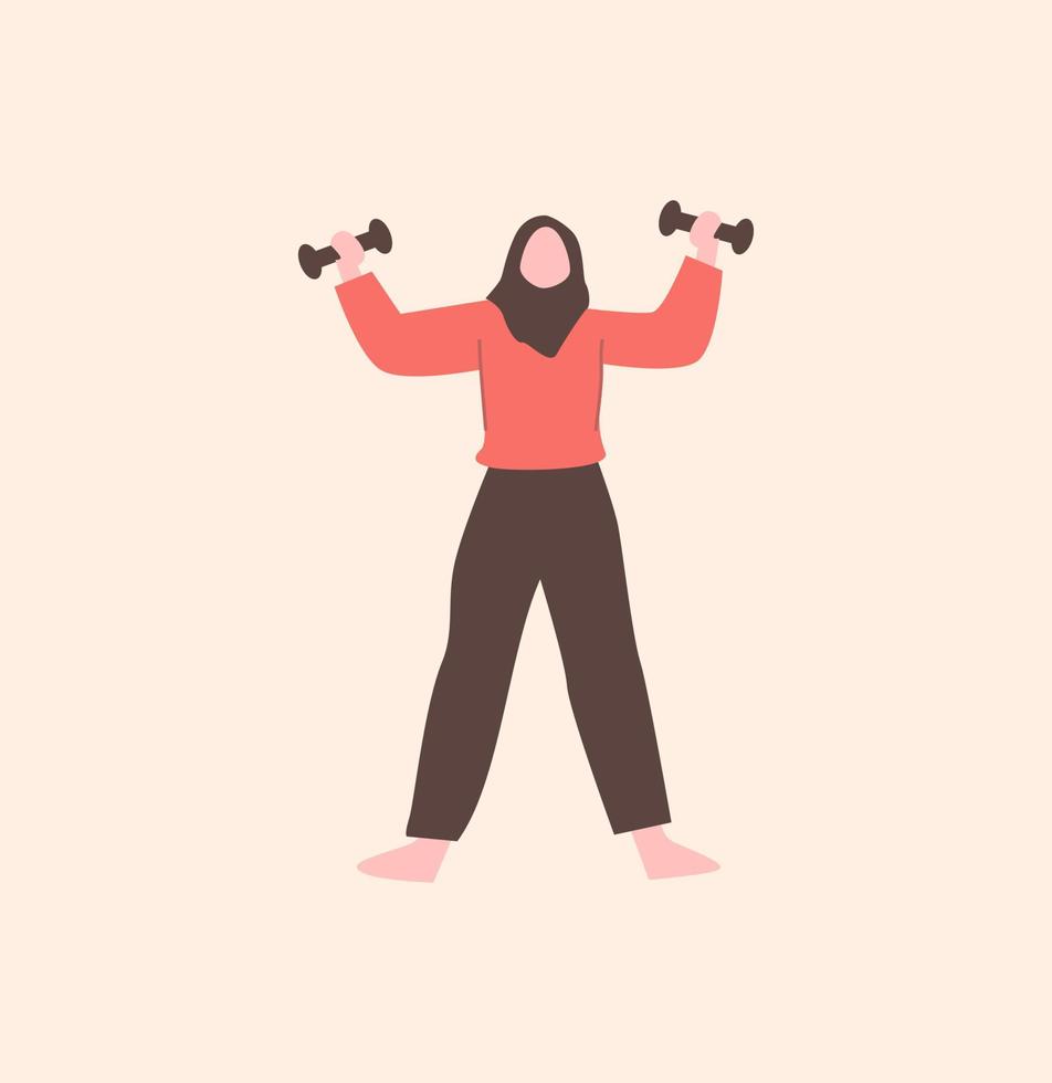 Muslim Woman lifting barbell vector