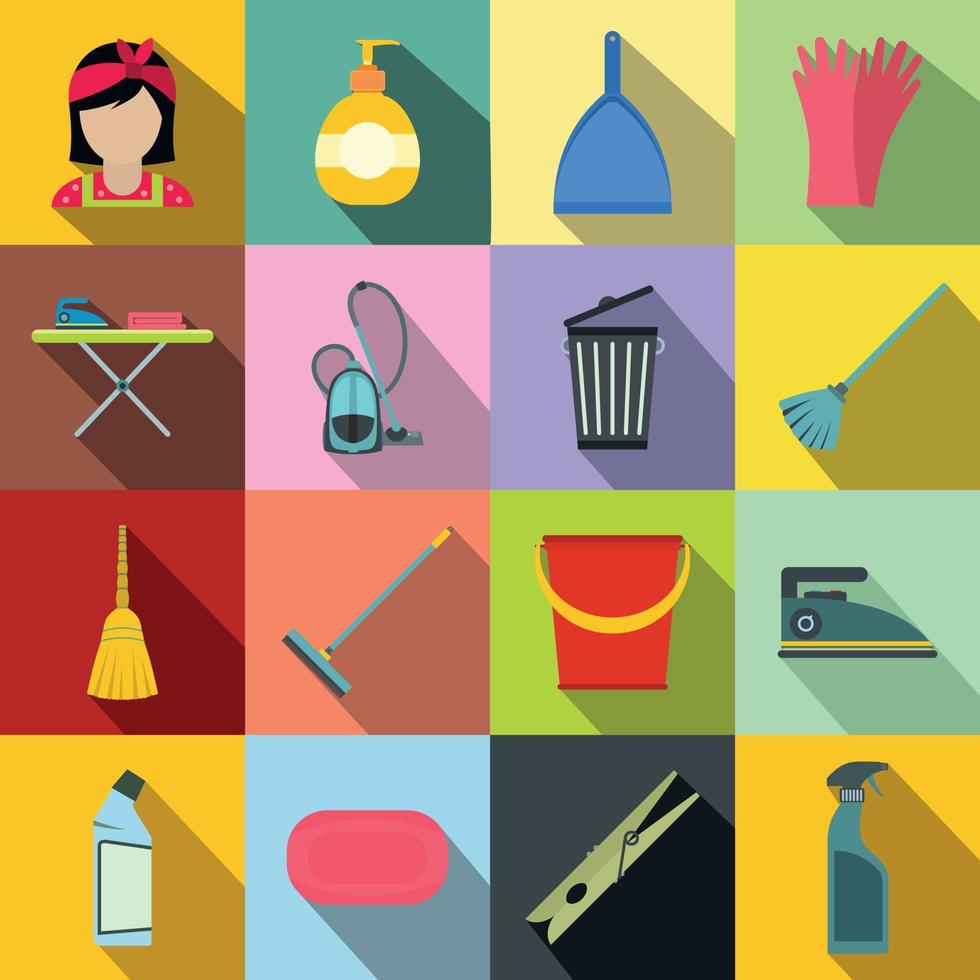 Cleaning flat icons vector