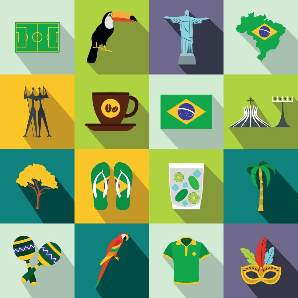 Brazil icons flat vector