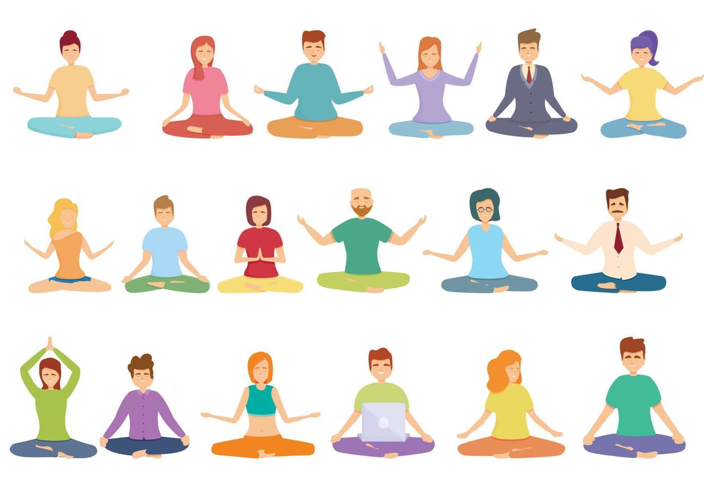 Spiritual practices icons set, cartoon style vector