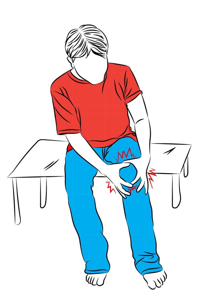 man with Tendon knee joint problems painful, swelling Osteoarthritis of the elderly or exercise,  vector illustration