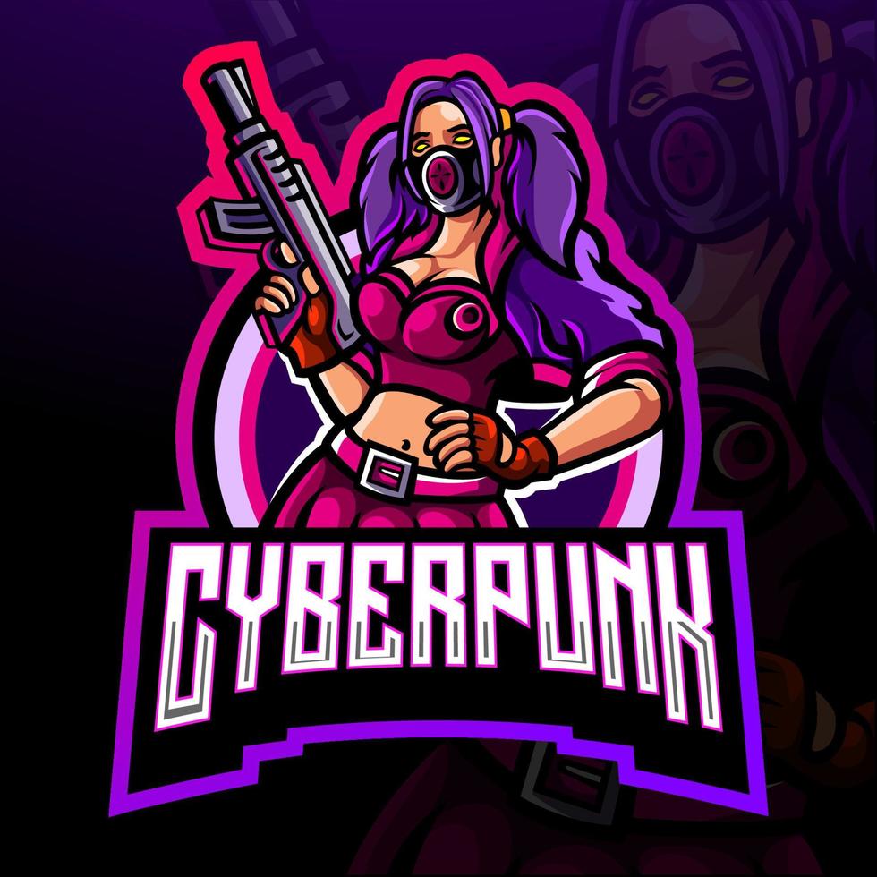 Cyberpunk girl mascot. esport logo design. vector