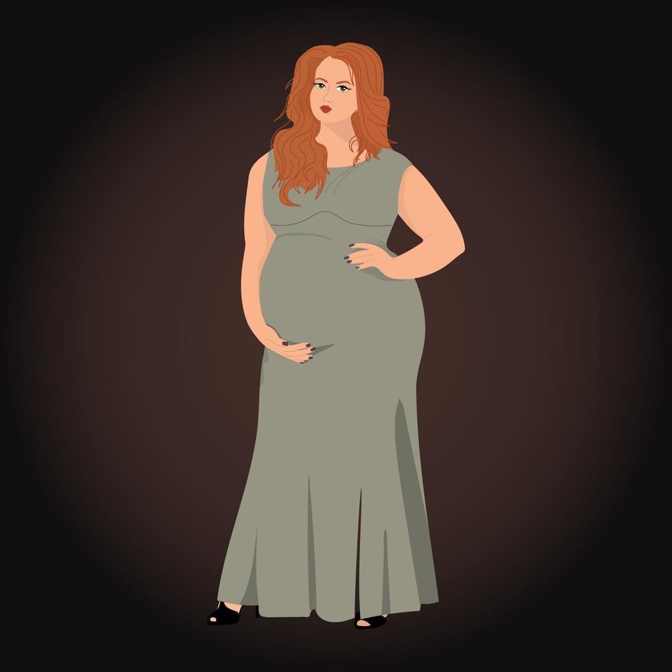 Pregnant plus size woman in elegance dress vector