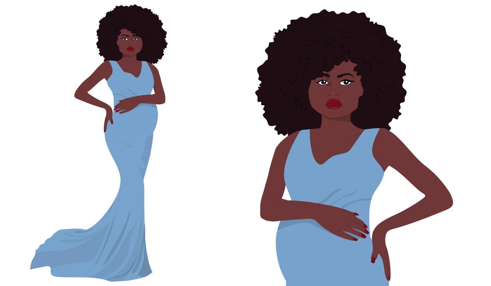 mujer afroamericana embarazada en vestido elegante vector