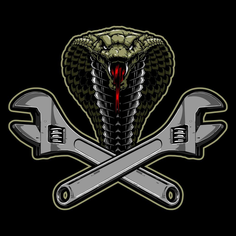 wrench and king cobra head vector