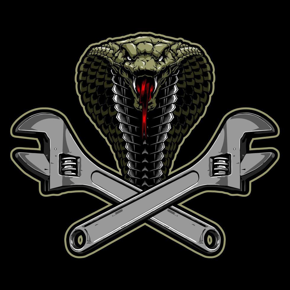 wrench and king cobra head vector