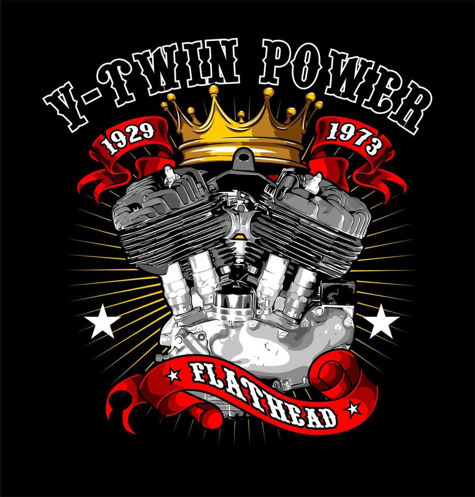 v twin engine and crown vector