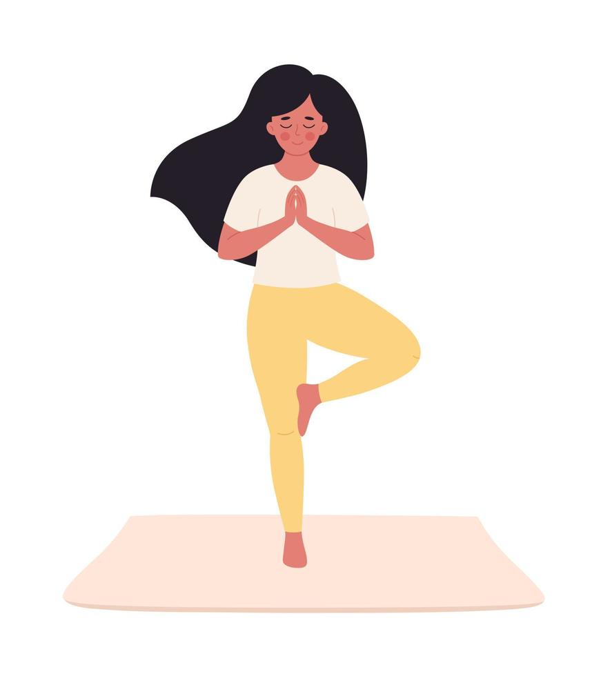 Woman doing yoga. Healthy lifestyle, self care, yoga, meditation, mental wellbeing vector