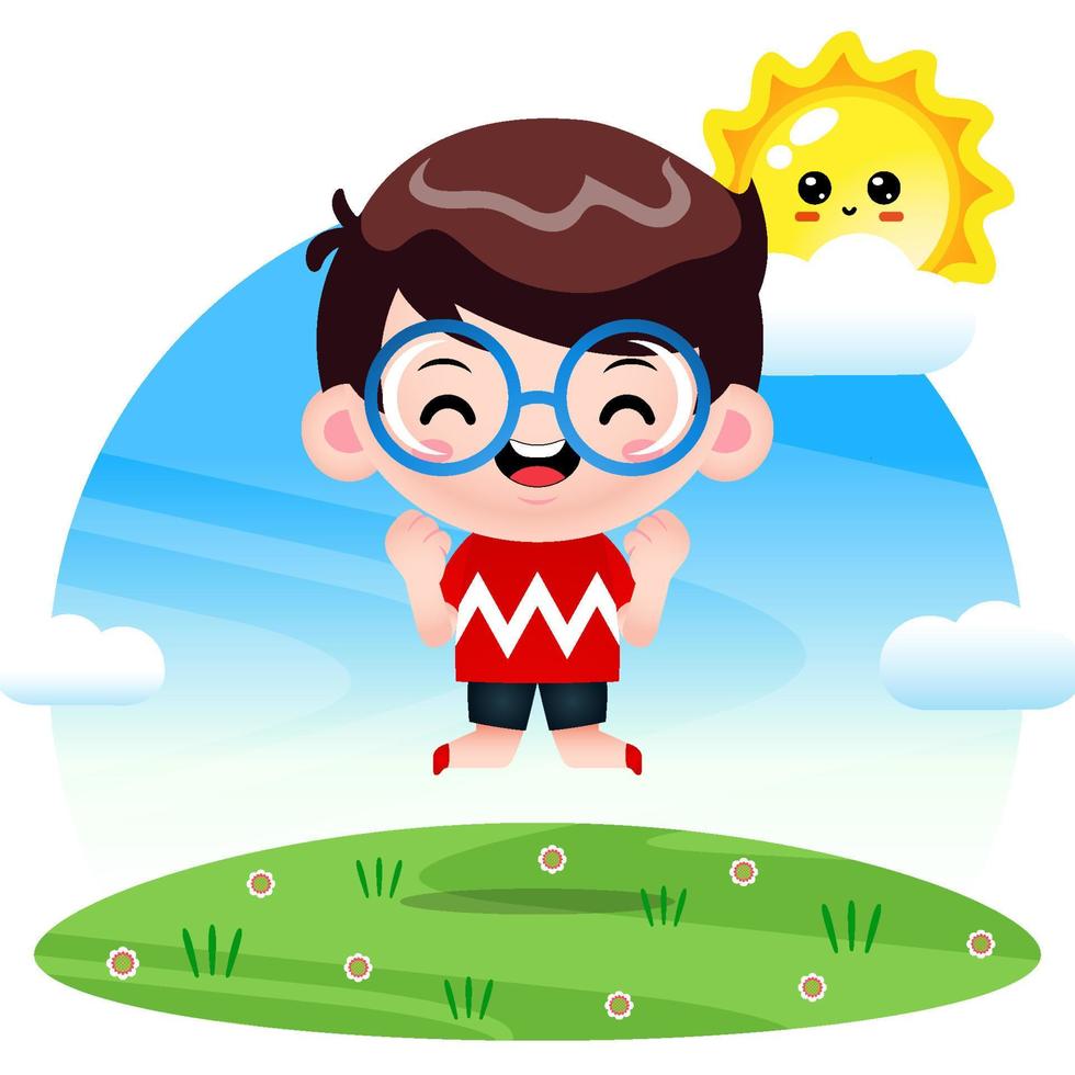 Cute Boy Jump Celebrating Achievement Success vector