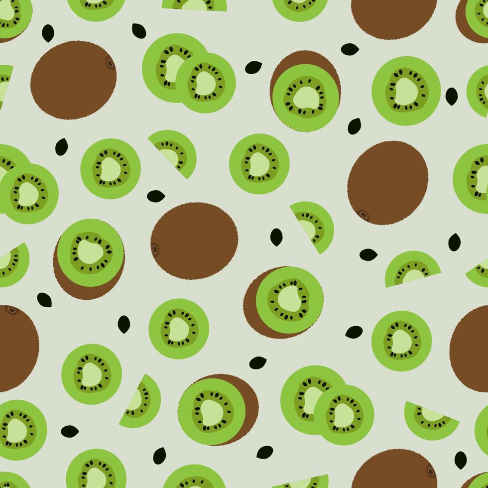 Hand drawn kiwi fruit seamless pattern for wallpaper or background. Kiwi slices. Flat vector design illustration.