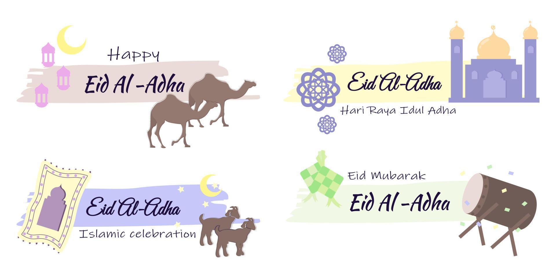 Colorful Happy Eid al Adha labels set collection. Can be used for poster, background, and wallpaper. vector