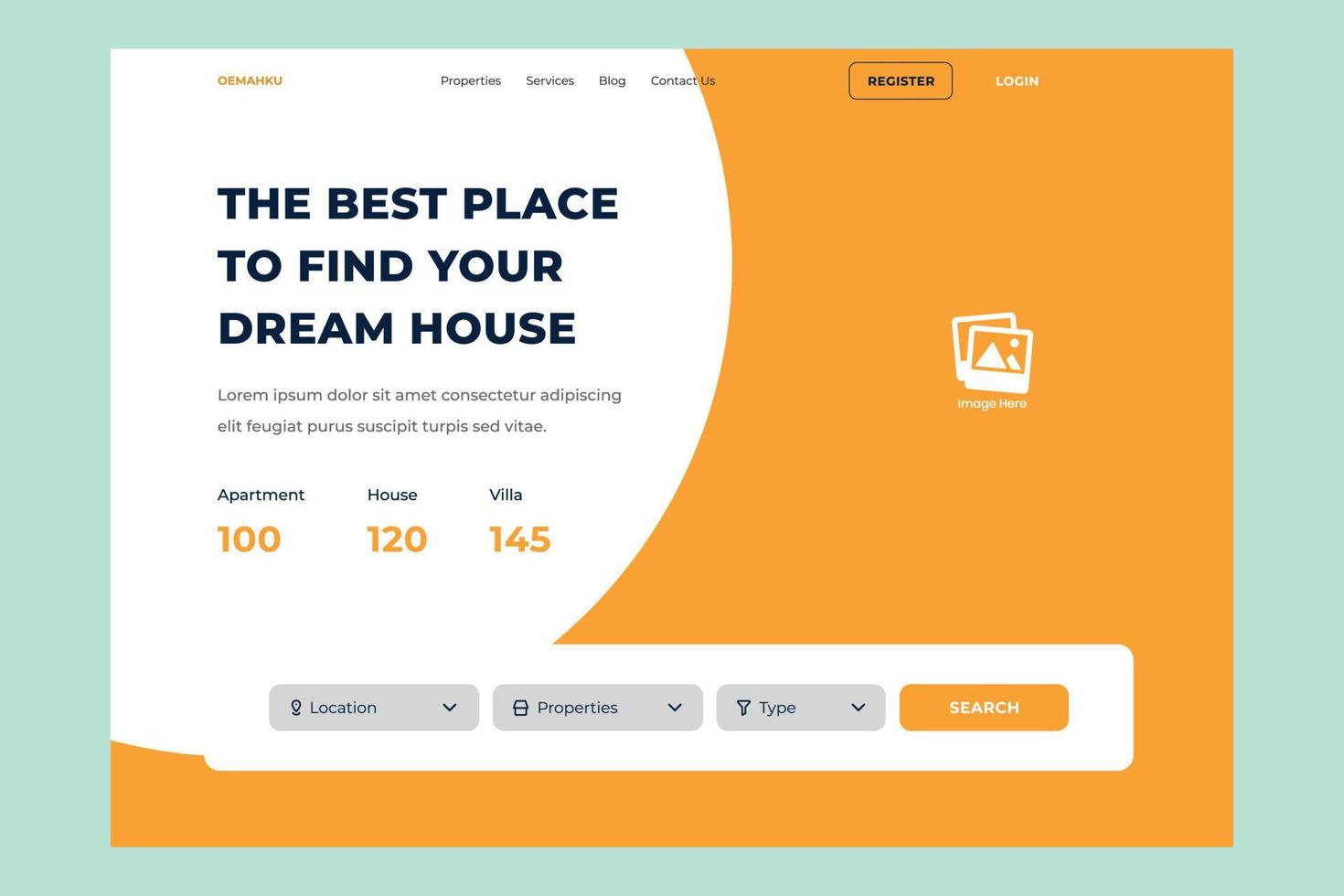 Landing page dream house ui design template vector. Suitable designing for mobile app and web vector