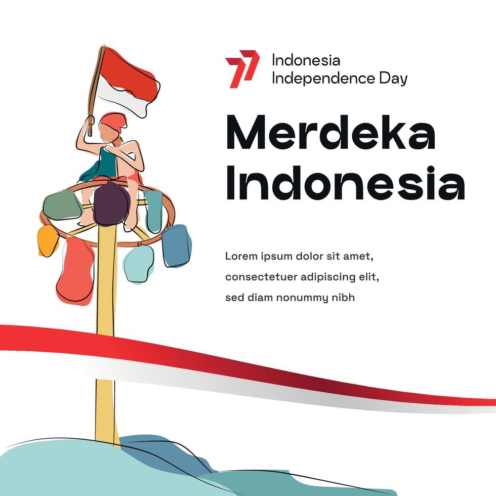 Hand drawn spirit people illustration of indonesian 77th  independence day. Suitable for content social media vector