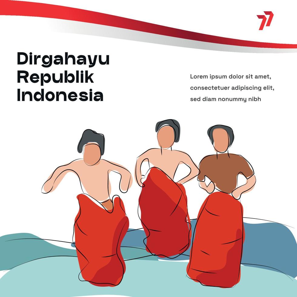 Hand drawn spirit people illustration of indonesian 77th  independence day. Suitable for content social media vector