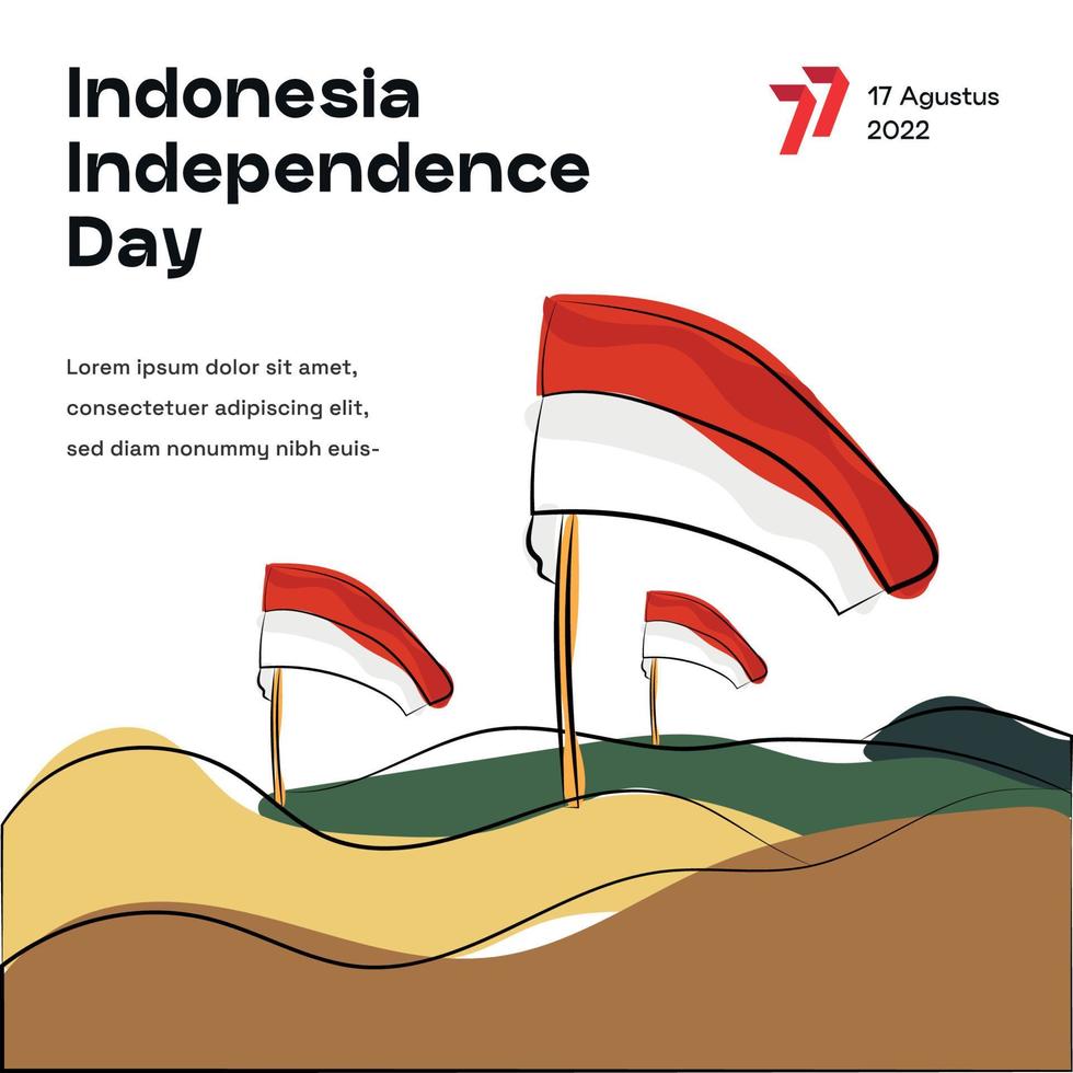 Hand drawn flag illustration of indonesian 77th  independence day. Suitable for content social media vector