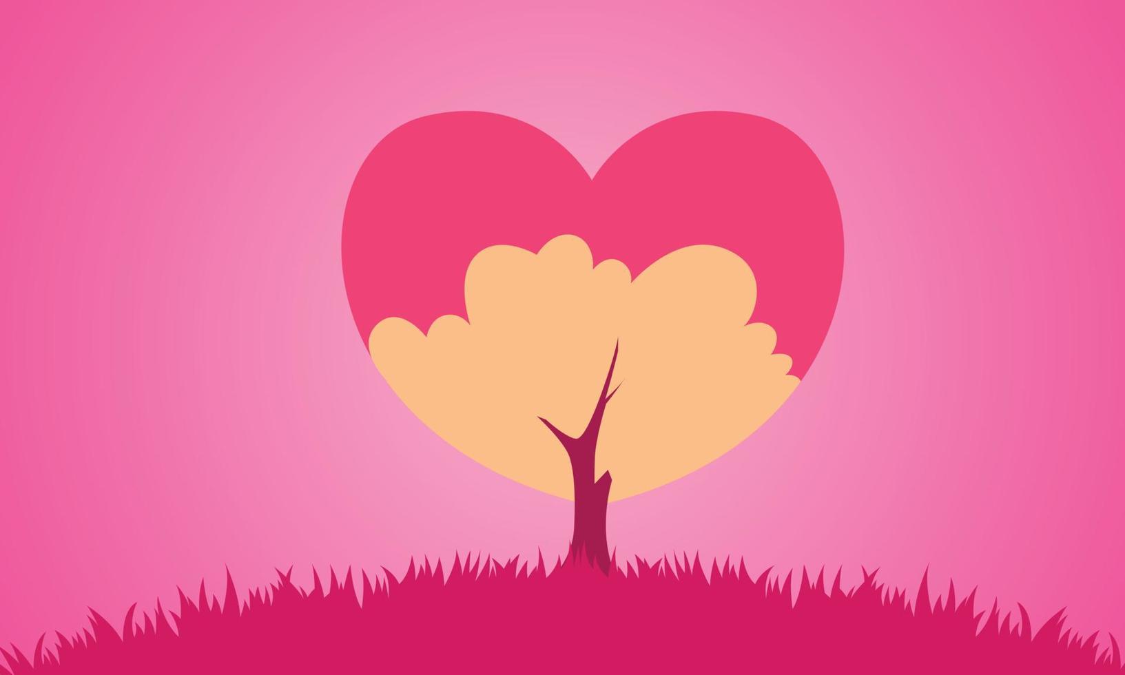 árbol romántico con fondo rosa vector