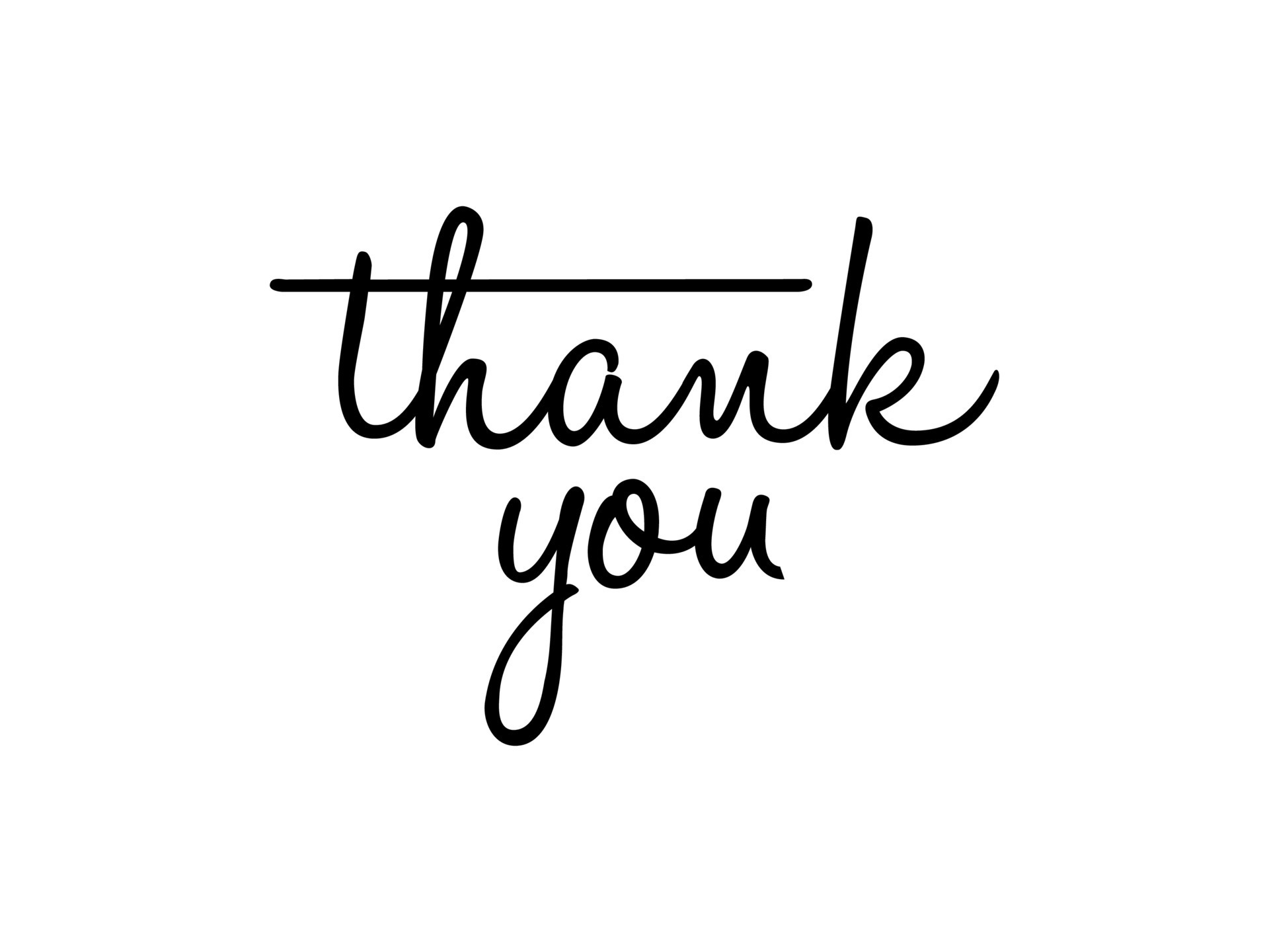 Thank You Card. Black Text Handwritten Calligraphy Lettering with