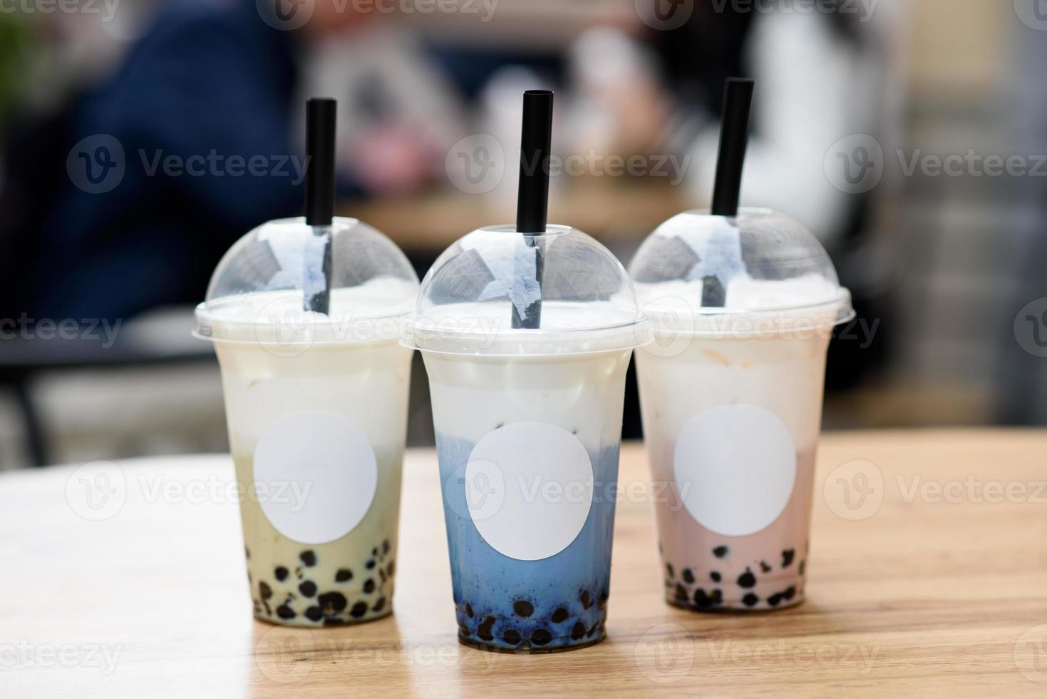 Butterfly pea milk bubble tea with tapioca pearls. photo