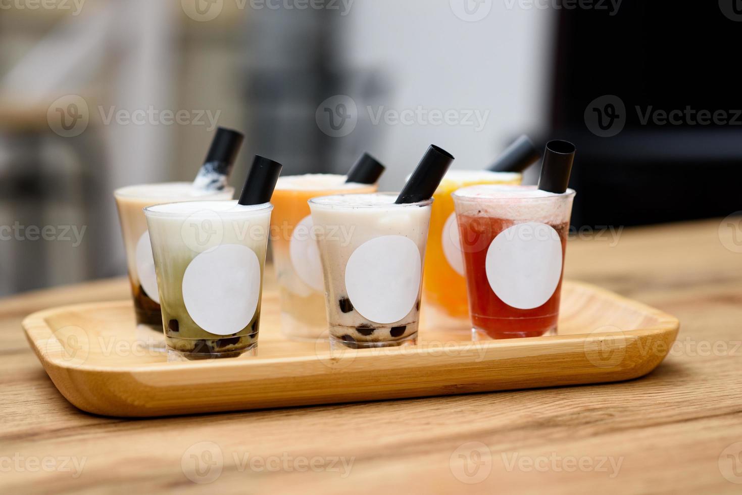 Butterfly pea milk bubble tea with tapioca pearls. photo
