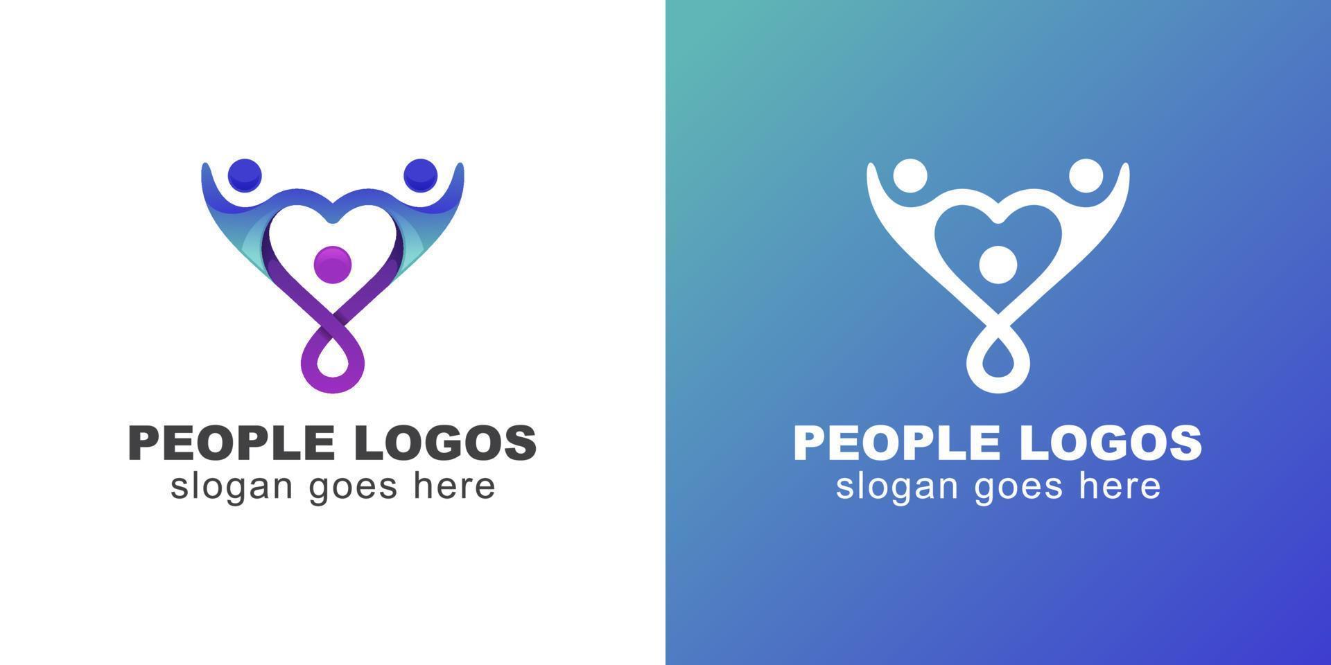 colorful people care or happy humanity  with love shape design concept, People family together human unity logo template vector