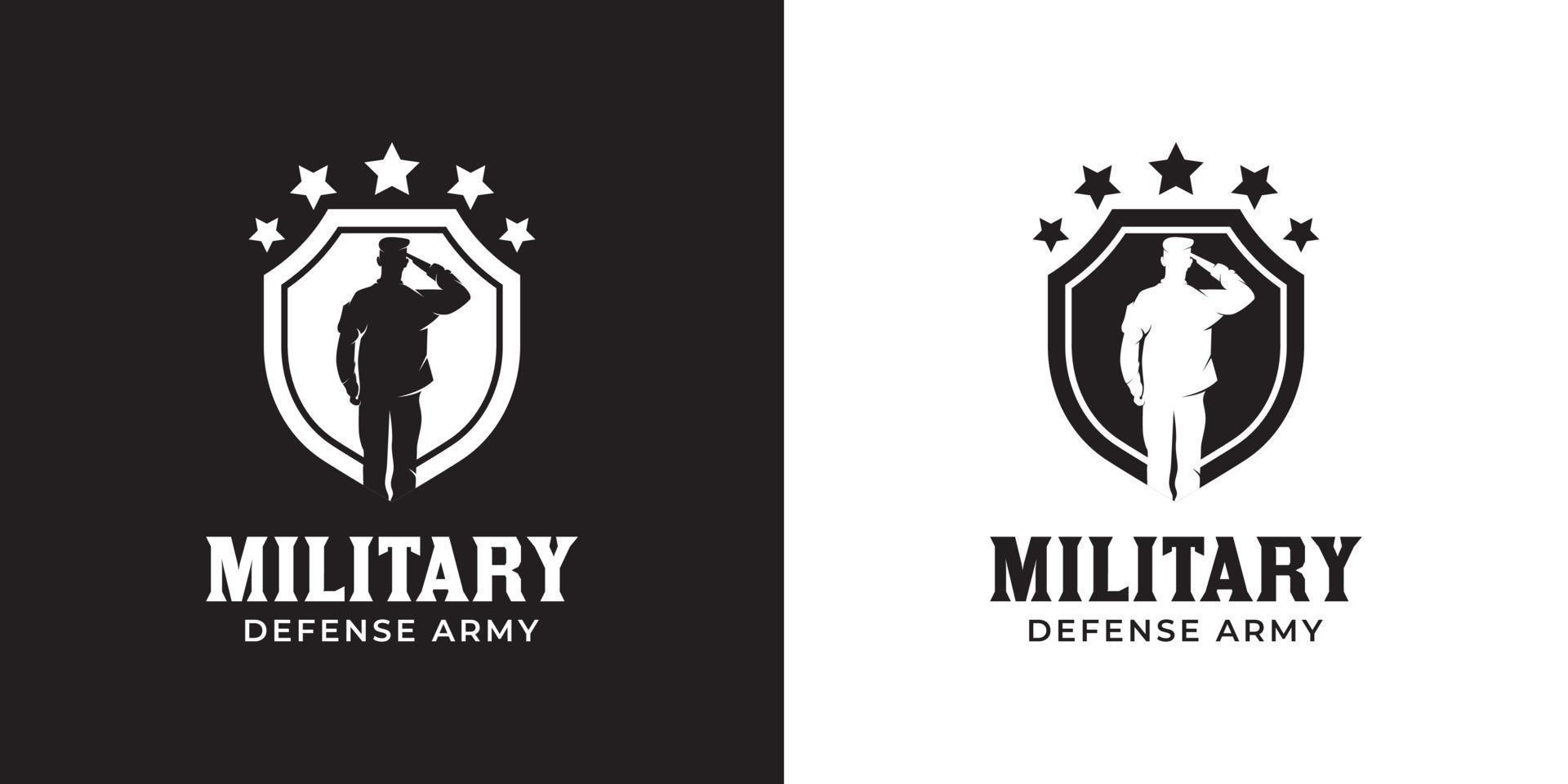 Silhouette of Military Lieutenant, British Navy respectful captain army with shield logo design vector