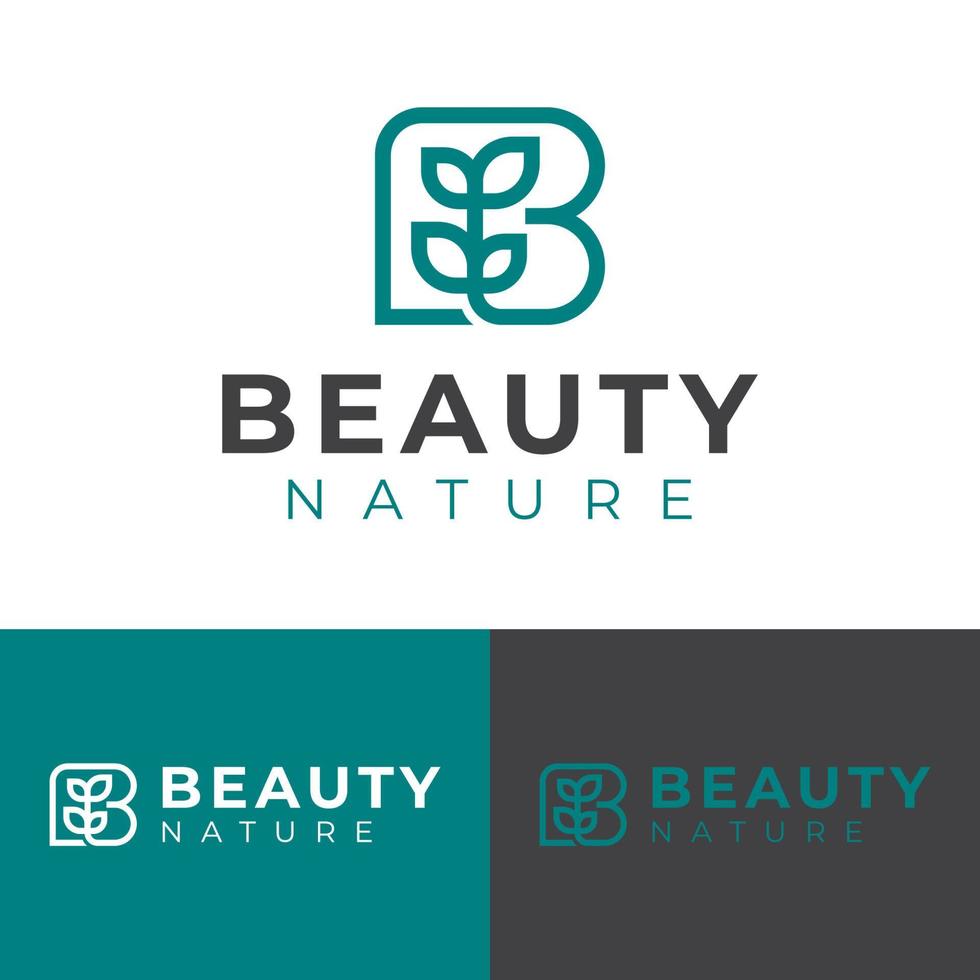 simple line art plant or leaves with letter B for nature health beauty product logo design vector