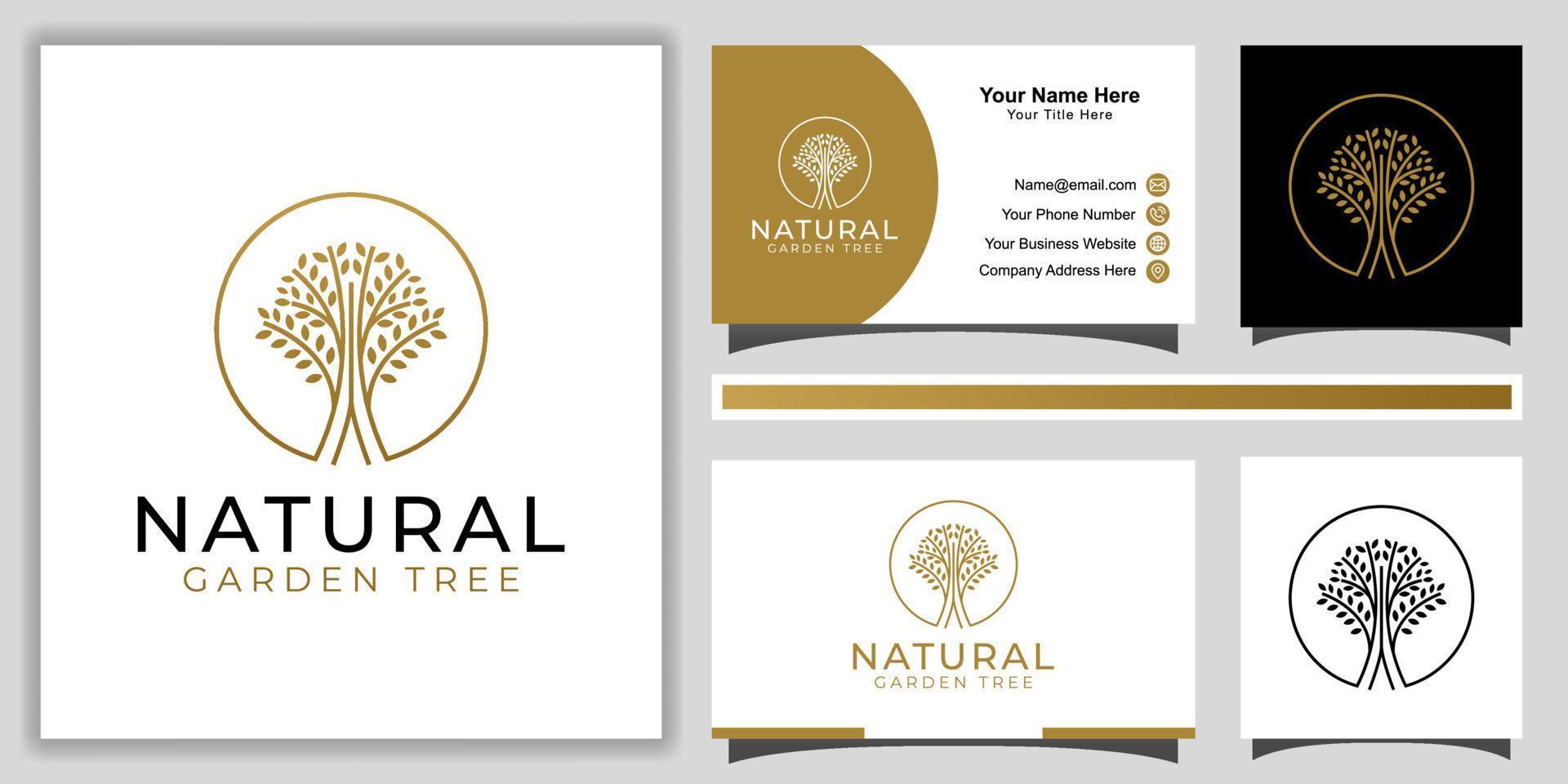 árbol de la vida con ramas doradas naturales con diseño de logotipo de estilo de arte lineal para decoración, bosque de jardín con tarjeta de visita vector